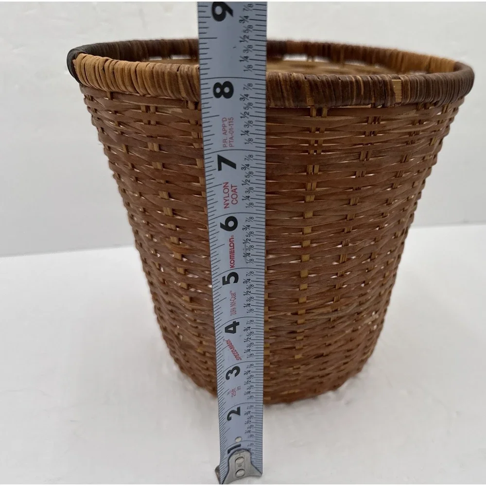 Vintage Woven Wood Splint Waste Basket Rustic‎ Farmhouse Decor Storage